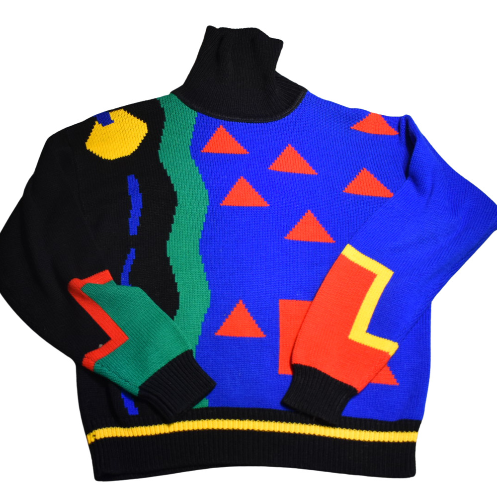 Vintage 80s Colorful Geometric Turtle Acrylic Neck Sweater Size Small - Picture 8 of 8